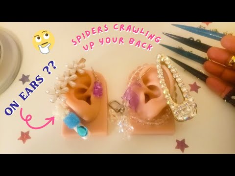 ASMR Spiders Crawling up your Back Scratching Long Nails , Silicone Ears, Hair Clips, Nail Tapping
