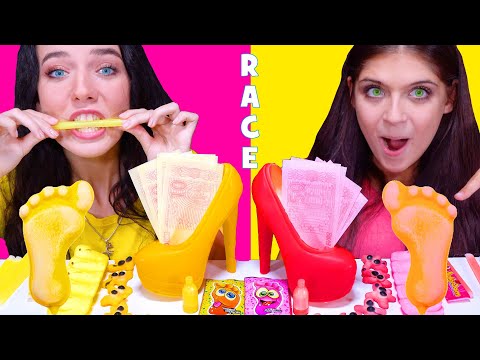 ASMR CANDY RACE PINK AND YELLOW CANDY | EATING SOUNDS LILIBU