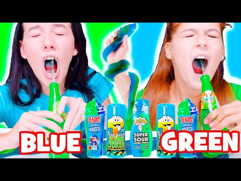 ASMR Eating Only Color Green VS Blue Giant Gummy Mukbang
