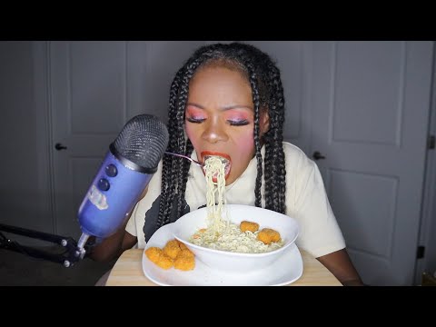 VEGGIE CHICKEN NUGGETS WITH BUTTER NOODLES ASMR EATING SOUNDS