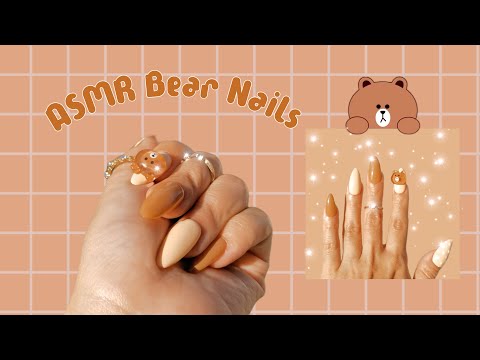ASMR cute Kawaii Teddy Bear Nails ( soft whisper, nail sounds, ) tutorial with Music