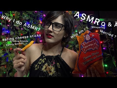 ASMR Whispering Q and A  Talking about Me! While I eat Cheese Sticks Eating & Whispering