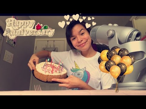 ASMR eating a cake for the 1 YEAR ANNIVERSARY OF HAVING MY CHANNEL!!  🎉🎉🤪