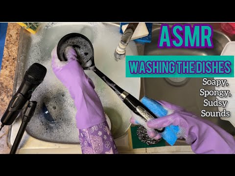 ASMR  Washing The Dishes No Talking (Cleaning Sounds, Running Water,  soapy suds and drips)
