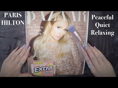 ASMR Gum Chewing Magazine Flip Through | Paris Hilton | Whispered Ramble, Page Turning