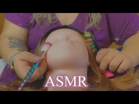 ASMR| Hair brushing, hair playing & face tapping on mannequin head| No talking