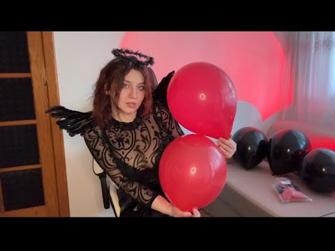 ASMR | Dark Angel Kitty, Balloons and Sit to Pop | Cosplay Asmr 😈😈