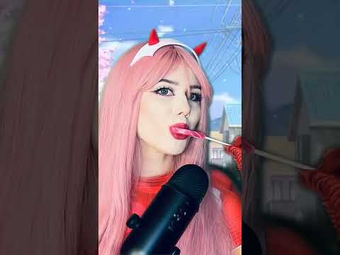 Licking Eating Mouth Sounds 🌙 ASMR anime cosplay Zero Two 💗 relaxing video (full on my channel)