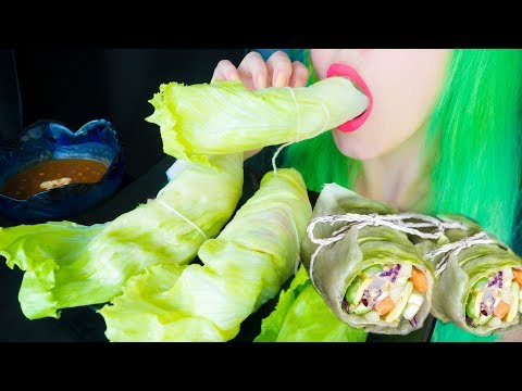 ASMR: Crunchy Lettuce Wraps with Hummus & Thai Peanut Sauce ~ Relaxing Eating Sounds [No Talking|V]😻