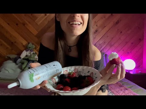 #ASMR EATING BERRIES WITH COCONUT WHIPPED CREAM 🍓🥥🫐🍉🍦💕🤤 FOR TINGLES AND RELAXATION