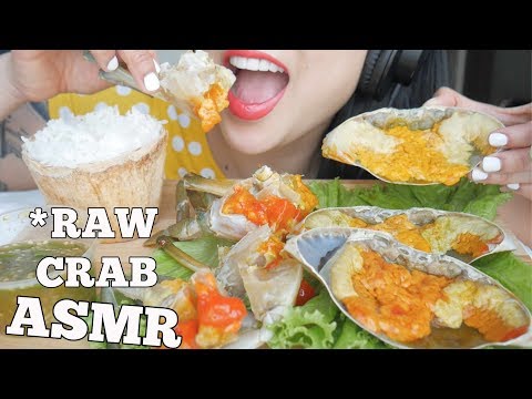ASMR RAW Marinated pickled CRAB ปูไข่ดองเยิ้ม (EATING SOUND) | SAS-ASMR