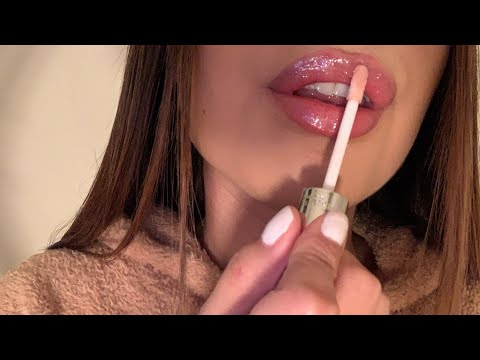 ASMR TINGLY lipgloss/lipstick application (mouth sounds & kisses)