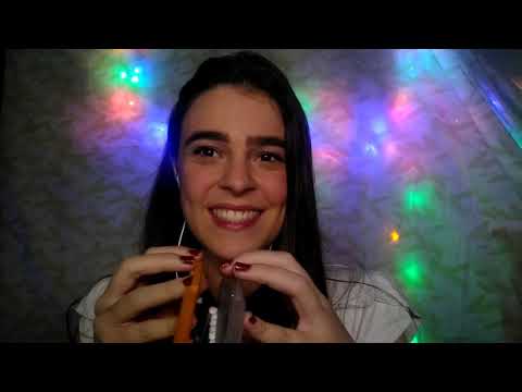 ASMR - Tapping and Writing Sounds Using a Case of Colored Pens 🖊️🖋️ (ENG // PT)