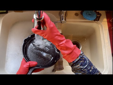 Washing Dishes (No talking version) Cleaning, rinsing & drying dishes by hand.  ASMR Cleaning.