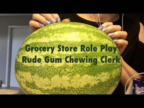 ASMR Gum Chewing Rude Grocery Store Role Play. Whispered & Funny
