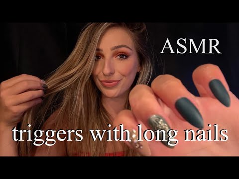 ASMR LONG NAILS | hair and skin brushing, tapping, scratching, and visual triggers
