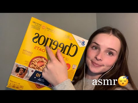 [asmr] ✨😴🌙 trigger assortment on a cereal box🥣🎁 tapping, whisper ramble, tracing, rain stick