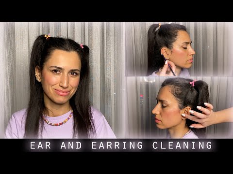 ASMR | Ear and Earring cleaning ~ Ear Caressing and Brushing ~ Whispering 😇