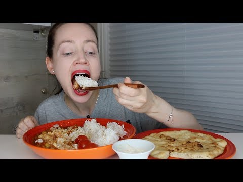 ASMR Whisper Eating Sounds | Indian Food | Chickpea Stew, Naan Bread & Rice | Mukbang | 먹방