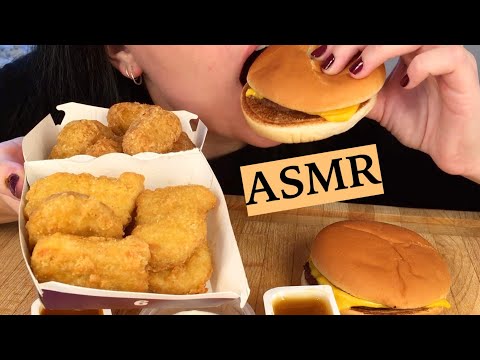 ASMR McDonalds Cheeseburger, Nuggets & Chili Cheese Tops Mukbang 먹방 (No Talking) Eating Sounds