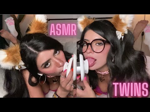 4K ASMR TWINS 🔥 CATS FASTEST LICKS, ARA & Meow in your Ears! 👅 🐱