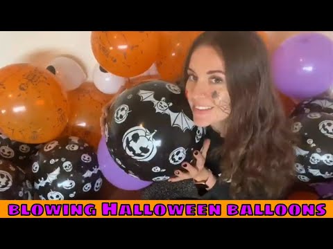 asmr blowing 100 Halloween theme balloons