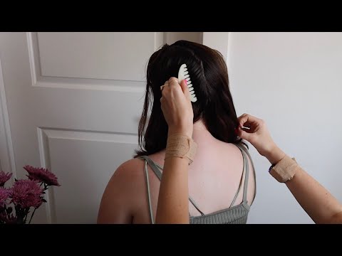 ASMR | Hair brushing, hair styling, back scratch with Melissa (jade comb, parting, whisper)