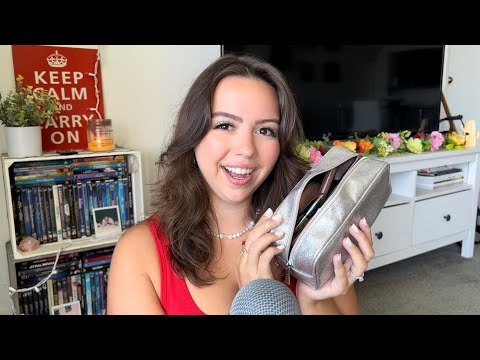 ASMR What's in My Makeup Bag? | Makeup Triggers, Tapping, Scratching, Rummaging, and Whispering 💛
