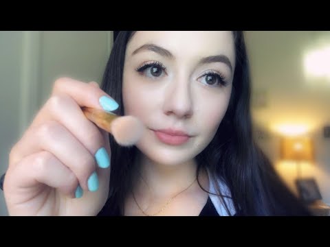 ASMR doing your makeup roleplay (face brushing, whispering, personal attention, mouth sounds)