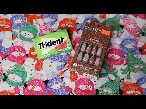 MARBLE PINK GLITTER PRESS ON NAILS ASMR TRIDENT