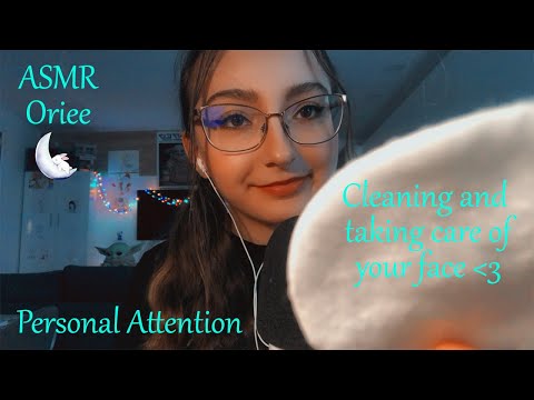 ASMR Personal Attention | Cleaning and taking care of your face 💖