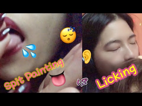 ASMR Spit Painting + Licking Ear👂 Sounds Which one Better? #asmrsleep #lick #spitpainting
