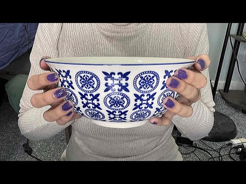 ASMR Tapping And Scratching No Talking *Glass Salad Bowl*