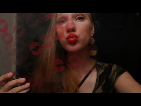 ASMR-Glass kisses 😘💋💋 With Red Lipstick!!