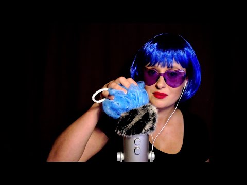 [ASMR NO TALKING] Shower sponge sounds and gently blowing on the fluffy mic cover.
