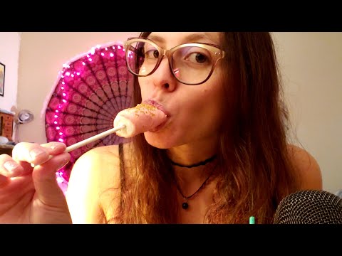 ASMR - EATING CHOCOLATE DIPPED MARSHMALLOWS, LIPGLOSS APPLICATION, EATING SOUNDS