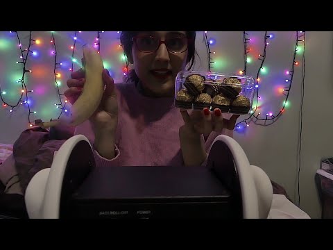 ASMR  😋 Eating Banana and Christmas Chocolate Eating Sounds (Crunchy & Delicious)  🍌 🍫dim lights