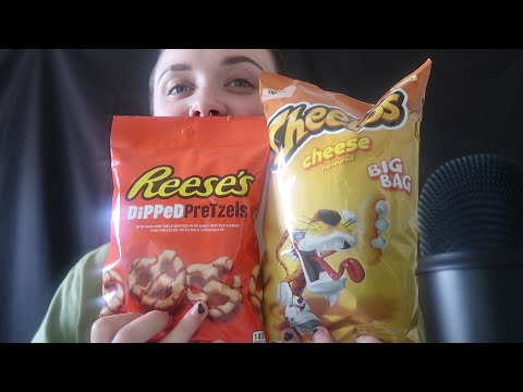 ASMR Cheese Puff Cheetos & Reese’s Dipped Pretzels | Food Review [Trying Snacks I’ve Never Eaten]
