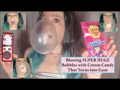 ASMR Blowing Super Huge Bubbles with Cotton Candy That Turns Into GUM | New Green Wig
