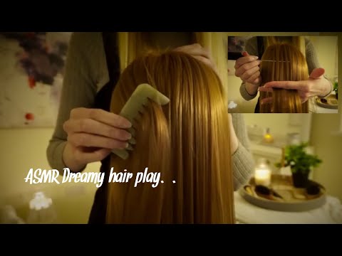 ASMR Dreamy hair play and brushing on a stormy night | Jade comb, makeup brush | Soft spoken