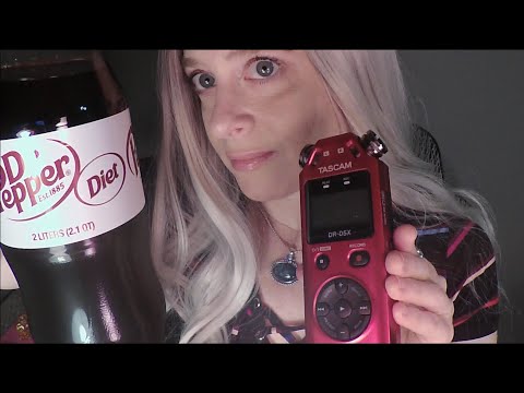 ASMR Gum Chewing, Soda Drinking Whispered Story Time Ramble | Close TASCAM Tingles