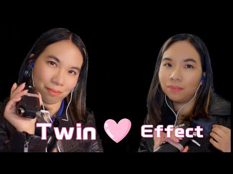 ASMR TWIN EFFECT (Leather Sounds, Mouth Sounds, Floam, Sequins, Layered Sounds) 👩‍❤️‍👩💕 [No Talking]
