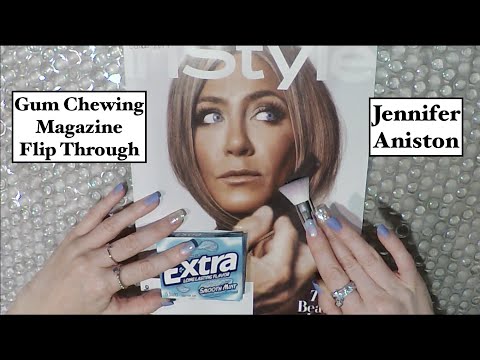 [ASMR] Juicy Gum Chewing| Magazine Flip Through| Jennifer Aniston| Whispered| Brushing| Tracing