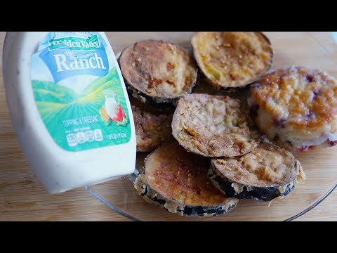 Fried Egg Plant With Blueberry Biscuit ASMR Eating Sounds