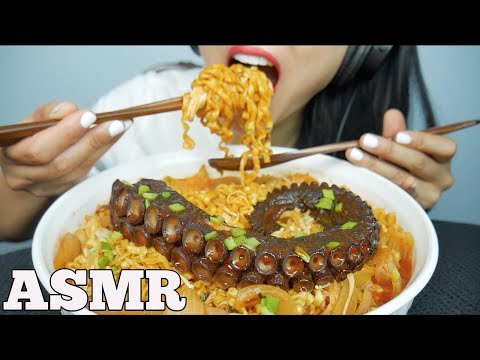 ASMR FIRE NOODLES with Octopus (EXTREME EATING SOUNDS) | SAS-ASMR