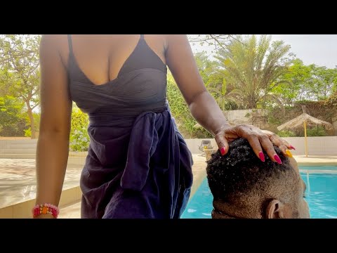 Pool Day Paradise: ASMR wet hair and ear scratch with love