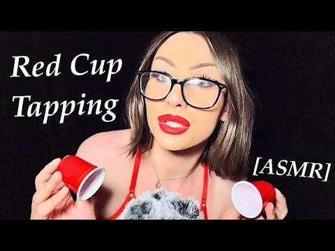 ASMR | Red Tiny Plastic Cup Tapping (Sticky Mouth Sounds, Mic Kisses & Inaudible whispering)