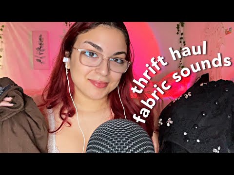 ASMR | thrift haul (fabric scratching, mouth sounds)
