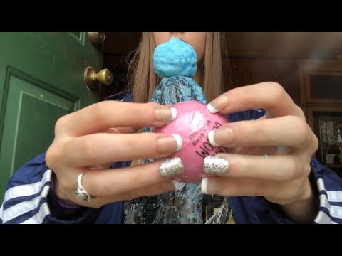 ASMR bath bomb on plastic wrap on mic fizzy relaxing sounds soothing sounds