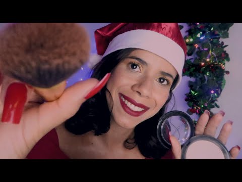 [ASMR] Irmã fazendo sua Maquiagem de Natal para ficar no sofá 🎄 | Roleplay